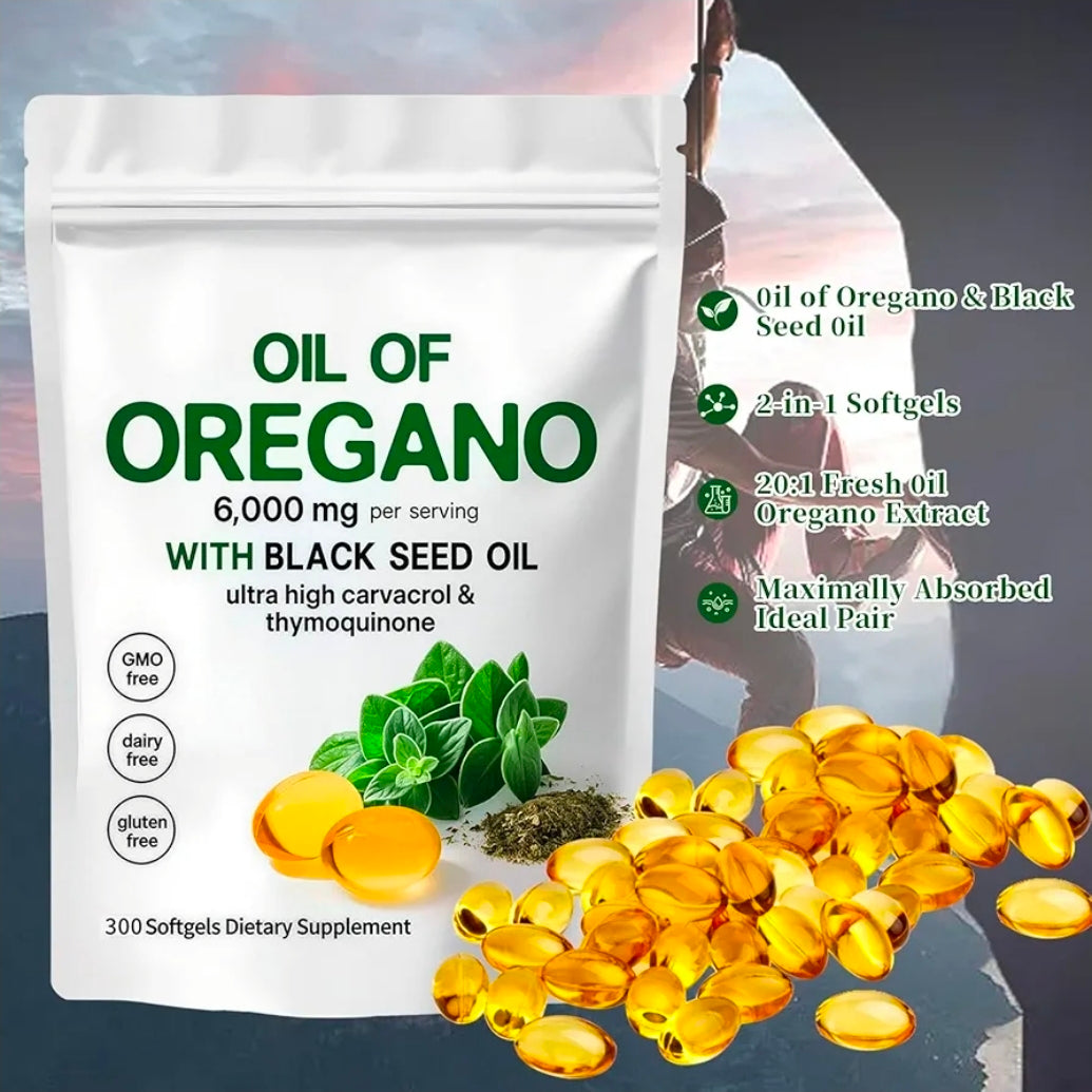 🌿 Oil of Oregano 6000mg + Black Seed Oil | Cápsulas Virales de Orégano 💛